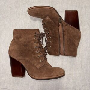 Kork-Ease Elfa Leather Lace Up Zip Boots Booties Brown Womens 8 M High Heel